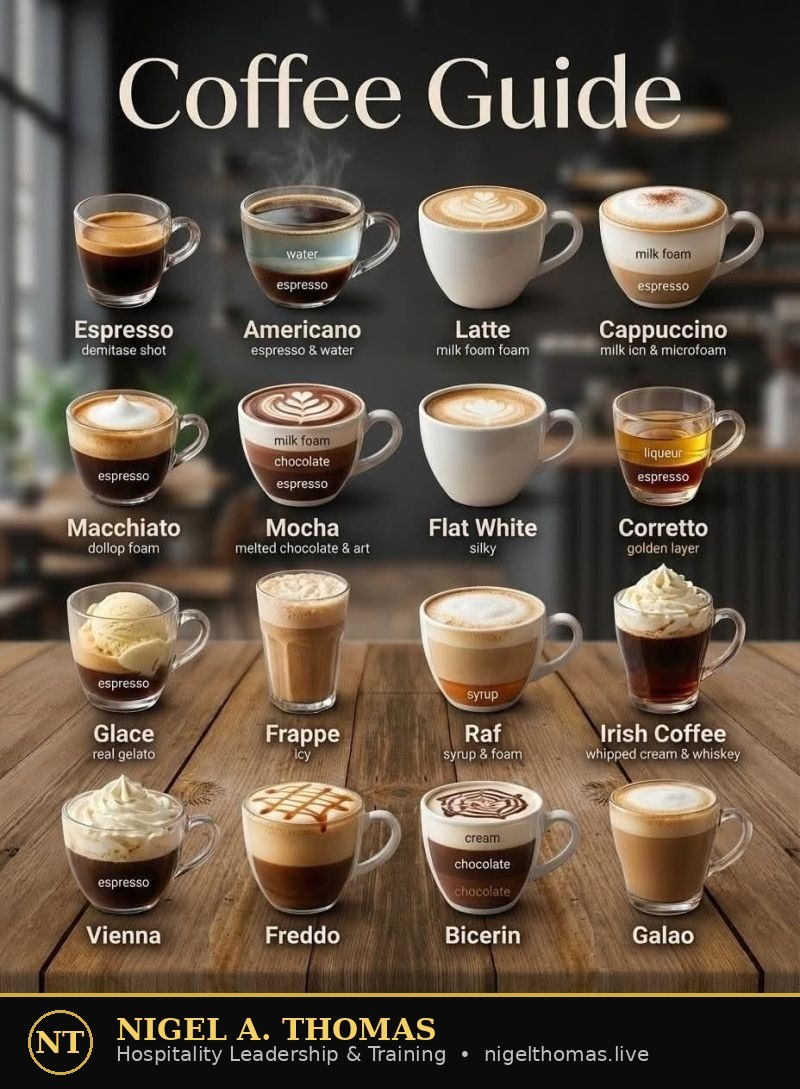 Types of Coffee Beans infographic - Arabica, Robusta, Liberica, Excelsa